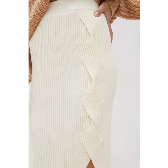 Anthropologie Maeve Desiree Knit Ribbed Stretch Midi Skirt Ivory Size Small - Picture 2 of 11